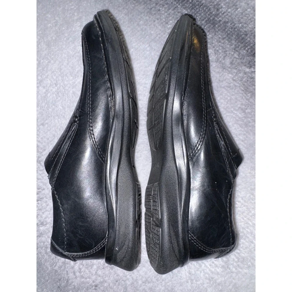 Clarks Collection Mens Black Leather Slip On Loafers Square Toe Dress Shoes 7.5‎